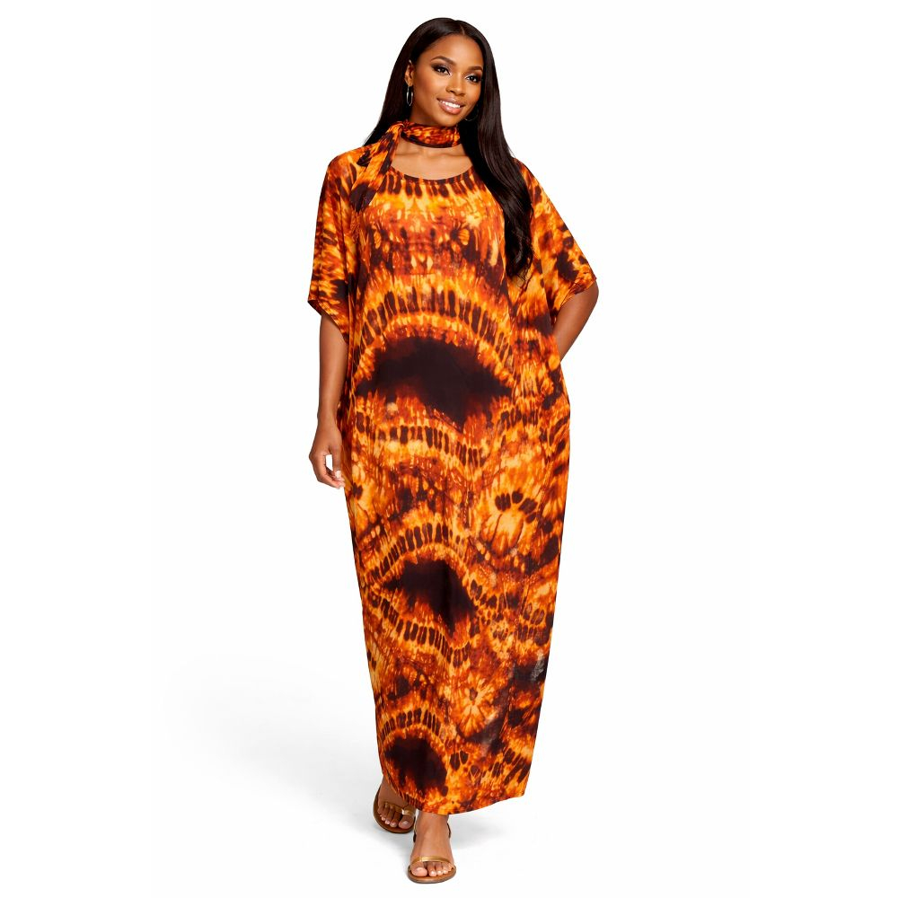 Womens Tie Dye Maxi Kaftan with Matching Headwrap
